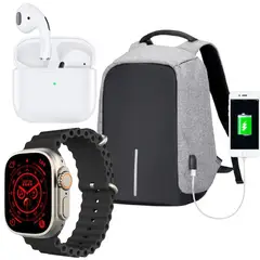 GENERICO - Combo Bolso Antirrobo Grande Gris + Audifono Pro 4 + T800 Ultra