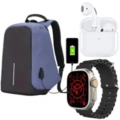 GENERICO - Combo Bolso Antirrobo Grande Azul + Audifono Pro 4 + T800 Ultra