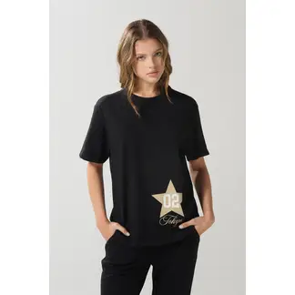 KOAJ - Camiseta en algodón negra manga corta con diseño colleg Mujer