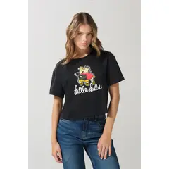 KOAJ - Camiseta crop top negra con arte de la Pequeña Lulú Mujer
