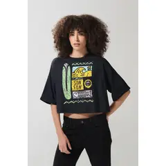 KOAJ - Camiseta crop top oversize unicolor con arte marino MUJER