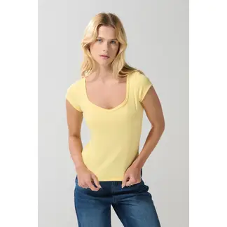 KOAJ - Camiseta amarilla clara con escote V y manga corta Mujer