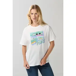 KOAJ - Camiseta cuello redondo crema con arte de The Mandalori Mujer