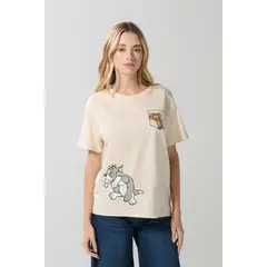 KOAJ - Camiseta kaki cuello redondo con arte de Tom y Jerry MUJER