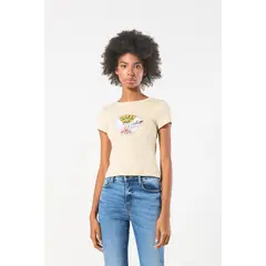 KOAJ - Camiseta manga corta en rib con estampado en frente de Gr MUJER