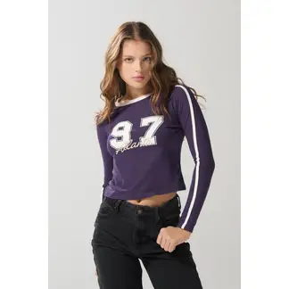 KOAJ - Camiseta manga larga morada oscura con arte college Mujer