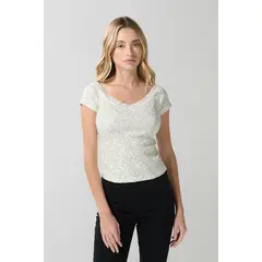 KOAJ - Camiseta crema manga corta con diseños de flores Mujer
