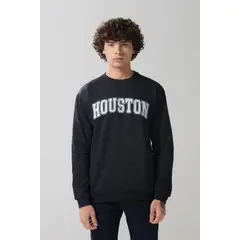 KOAJ - Buzo college negro cuello redondo con hombro rodado Hombre