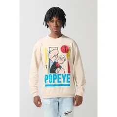 KOAJ - Buzo cuello redondo kaki con estampado de Popeye Hombre