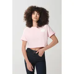 KOAJ - Camiseta oversize crop top rosada con diseños college MUJER