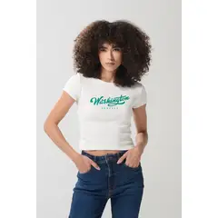 KOAJ - Camiseta para mujer en tela acanalada, cuello redondo y m MUJER