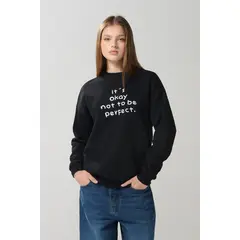 KOAJ - Buzo oversize negro con cuello redondo y texto en frent Mujer