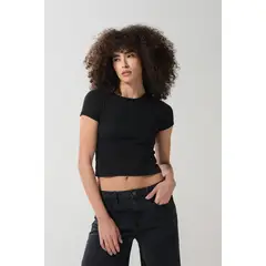 KOAJ - Camiseta acanalada unicolor ajustada con manga corta Mujer