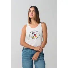 KOAJ - Camiseta manga sisa crema clara con arte de Mickey Mujer