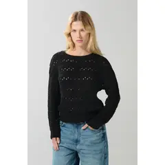 KOAJ - Suéter negro cuello redondo con diseños localizados MUJER