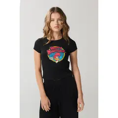 KOAJ - Camiseta negra del Pájaro Loco con cuello redondo Mujer