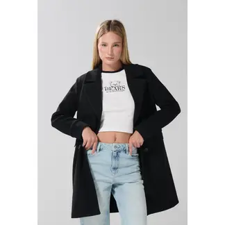 KOAJ - Gabán en paño negro con solapas amplias MUJER