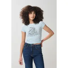 KOAJ - Camiseta azul de Tom y Jerry con manga corta y rayas Mujer