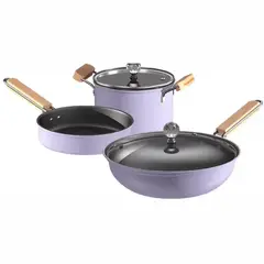 GENERICO - Juego De Ollas Bateria De Cocina Violeta 5 Pcs Tapa Vidrio