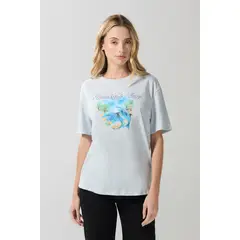 KOAJ - Camiseta unicolor con diseño de playa y manga corta Mujer