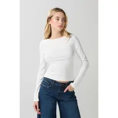 KOAJ - Camiseta ajustada blanca con texturas y manga larga Mujer