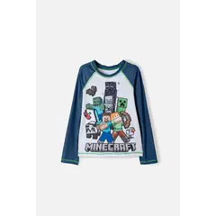 MINECRAFT - Camiseta de baño de azul y blanca manga larga para niño