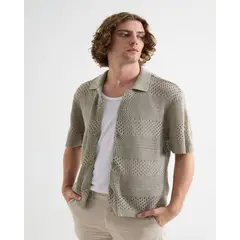SEVEN SEVEN - Camisa Para Hombre Manga Corta Sin Bolsillo Cuello Resort Color Taupe Marca #45012136