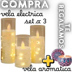 ILUMINATA - VELAS ELECTRICAS DECORACION SET POR 3 UNIDADES + REGALO