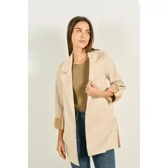 KOAJ - Blazer kaki con charreteras, bolsillos y solapas amplias MUJER