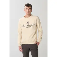 KOAJ - Buzo kaki claro cuello redondo con estampado college Hombre