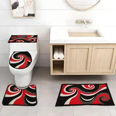 MITAPETE COM - Juego De Baño 4 Piezas Antideslizante Rojo Tapetes Para Baño