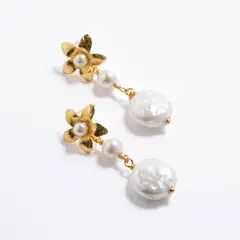ENIGMA - Aretes Toque Con Perla Dorado Para Mujer