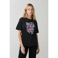 KOAJ - Camiseta negra cuello redondo con diseño de Lilo & Stitch MUJER