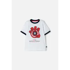 MARVEL - Camiseta del Capitán América blanca, azul oscura y roja de manga corta para niño