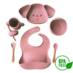 GENERICO - Kit de alimentación para bebe en silicona libre de BPA Rosa