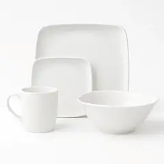 KITCHENWARE - Vajilla en Melamina Primavera Blanca Cuadrada – 16 Piezas
