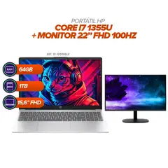 HEWLETT PACKARD - Portátil HP i7 1355U 64GB RAM 1TB SSD 156” FHD Monitor 22” FHD 100Hz