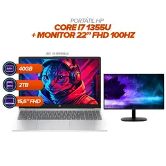 HEWLETT PACKARD - Portátil HP i7 1355U 40GB RAM 2TB SSD 156” FHD Monitor 22” FHD 100Hz