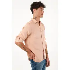 TENNIS - Camisa manga larga rosada con teñido overdye para hombre