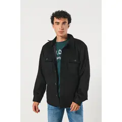 KOAJ - Sobrecamisa unicolor en paño con cuello trucker y bolsi Hombre