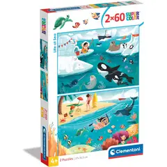 CLEMENTONI - Rompecabezas 2x60 Piezas Vida Marina Y Playa Para Niños