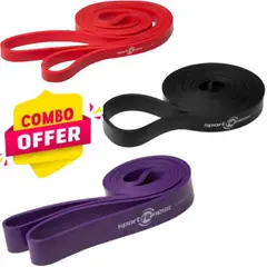 SPORTFITNESS - COMBO BANDAS ELASTICAS DE PODER ROJA+NEGRA+MORADA