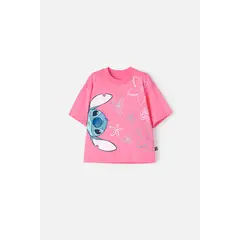 DISNEY - Camiseta de Stitch rosada manga corta para niña