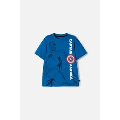 MARVEL - Camiseta del Capitán América azul manga corta para niño