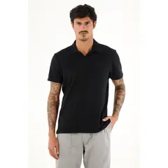 TENNIS - Polo negra en tela jersey con raqueta bordada para hombre