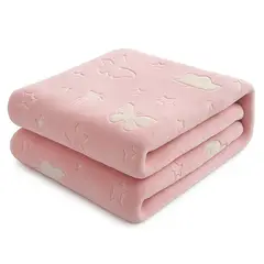 GENERICO - Manta Polar Infantil Brilla en la Oscuridad Rosado 180x210 cm