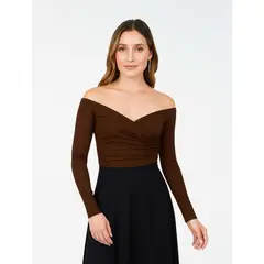 MOLGOA - Body para Mujer Negro Cuello Bandeja Manga Larga - Lauren Mocca