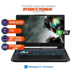 ASUS - PORTATIL GAMER RyzeN 5 7535HS / RAM 16GB DDR5 / 1TB M.2 SSD FHD NVIDIA® RTX 3050 4GB