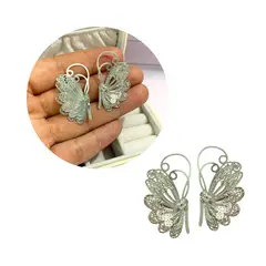 GENERICO - Maxi Aretes Mariposa Filigrana Plateada En Acero