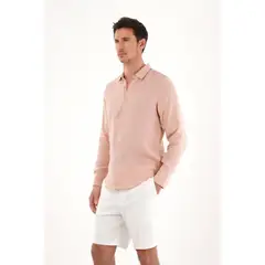 TENNIS - Camisa en 100% lino con bordado rosada para hombre